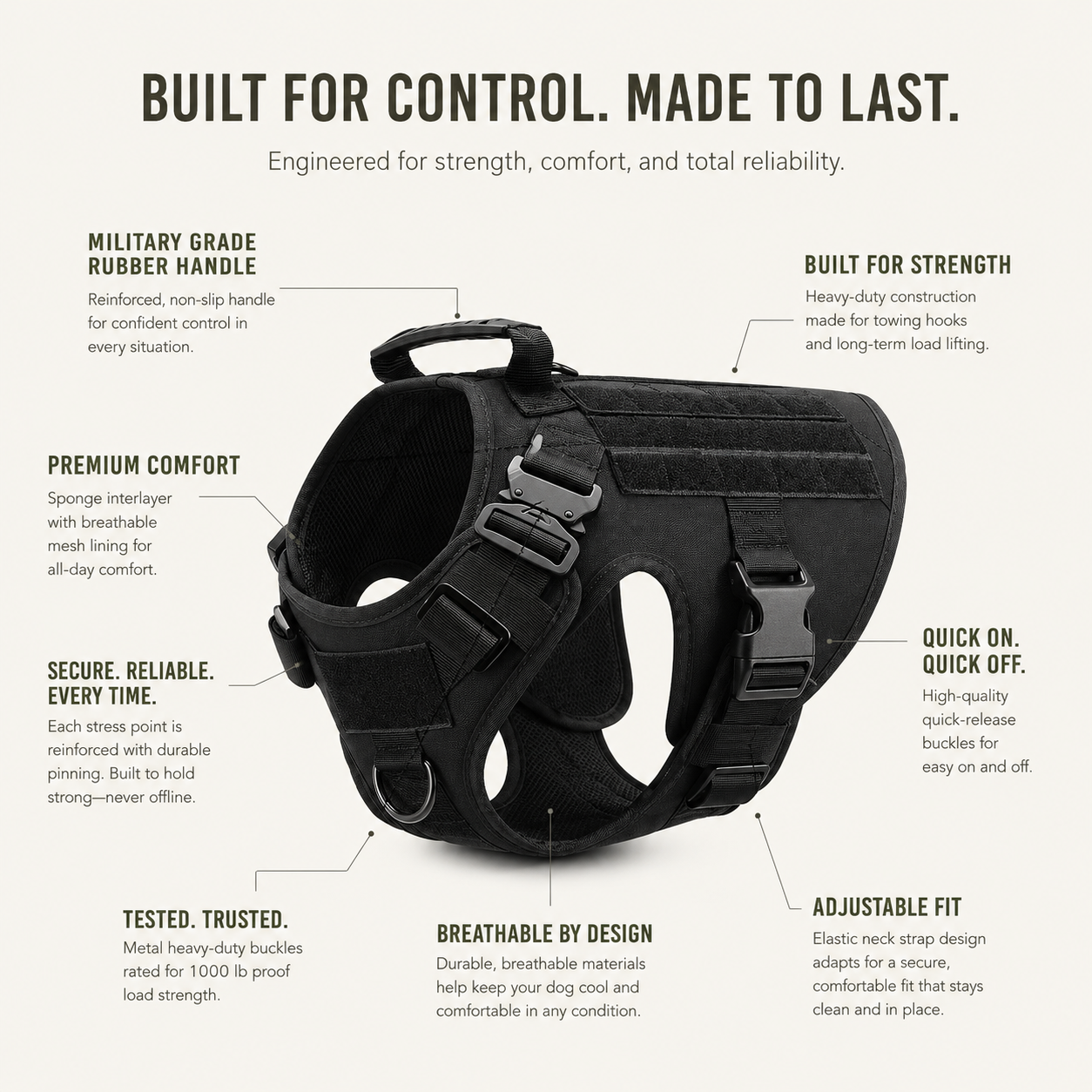 No-Pull Tactical Heavyhounds Dog Harness